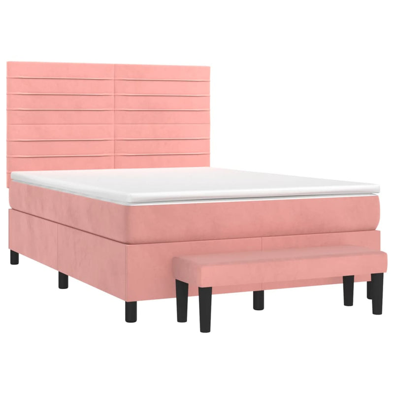 Pat box spring cu saltea, roz, 140x200 cm, catifea