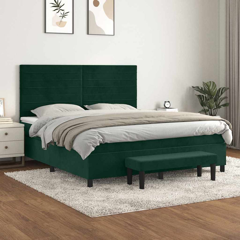 Pat box spring cu saltea, verde închis, 180x200 cm, catifea