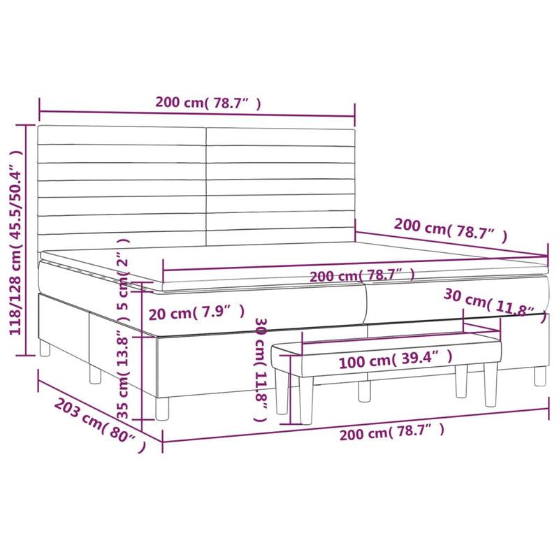 Pat box spring cu saltea, albastru închis, 200x200 cm, catifea