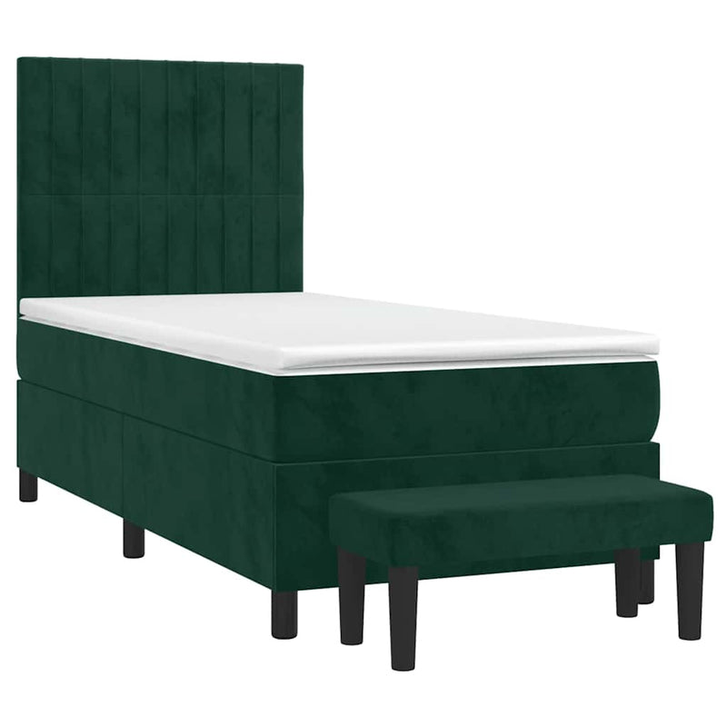 Pat box spring cu saltea, verde închis, 80x200 cm, catifea