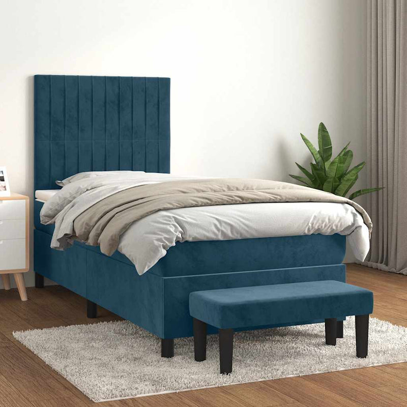 Pat box spring cu saltea, albastru închis, 80x200 cm, catifea