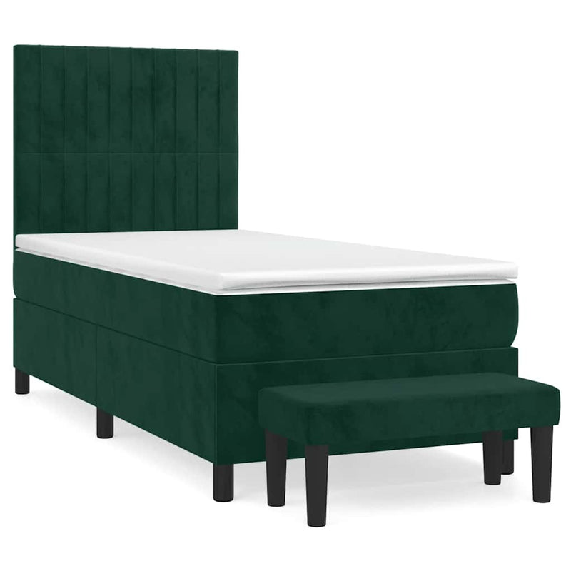 Pat box spring cu saltea, verde închis, 100x200 cm, catifea
