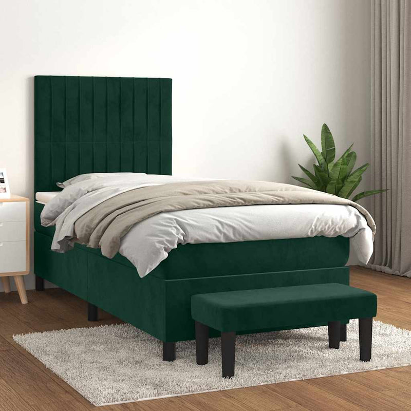Pat box spring cu saltea, verde închis, 100x200 cm, catifea
