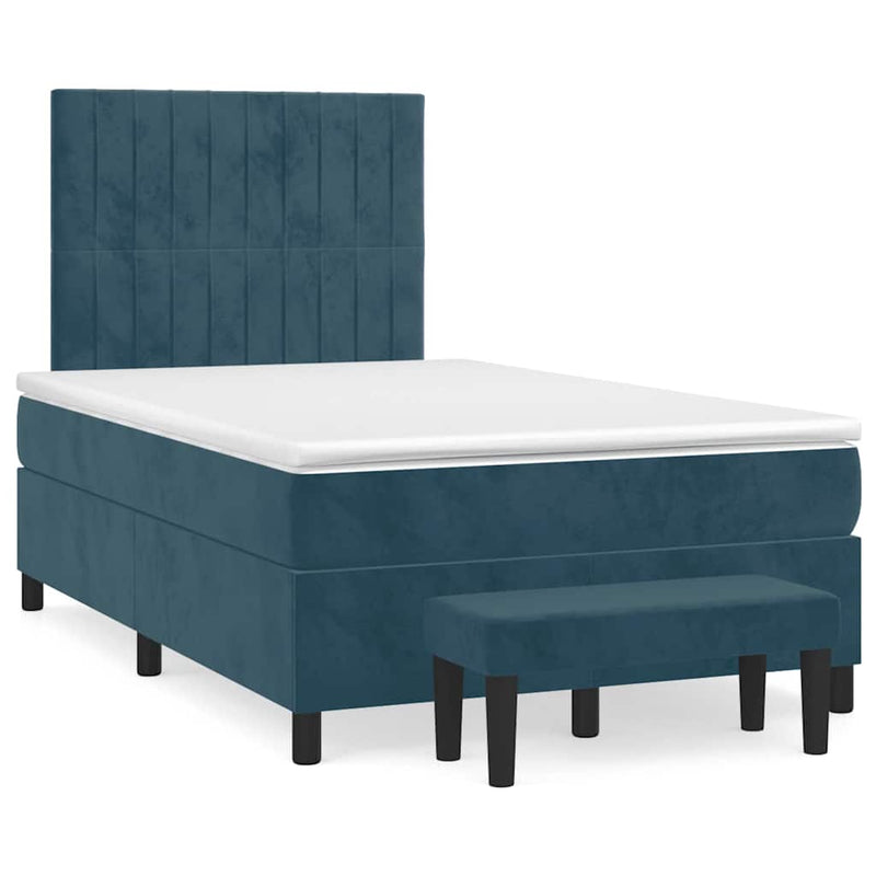 Pat box spring cu saltea, albastru închis, 120x200 cm, catifea