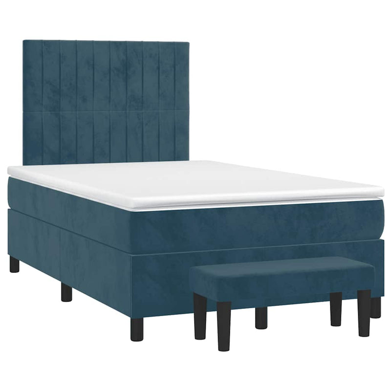 Pat box spring cu saltea, albastru închis, 120x200 cm, catifea