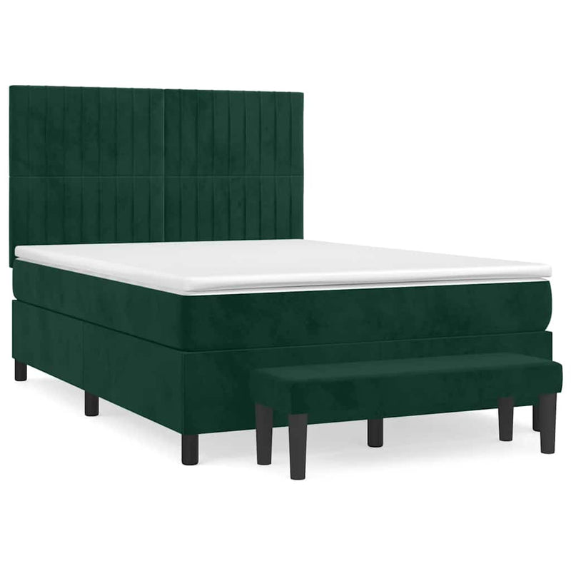 Pat box spring cu saltea, verde închis, 140x190 cm, catifea
