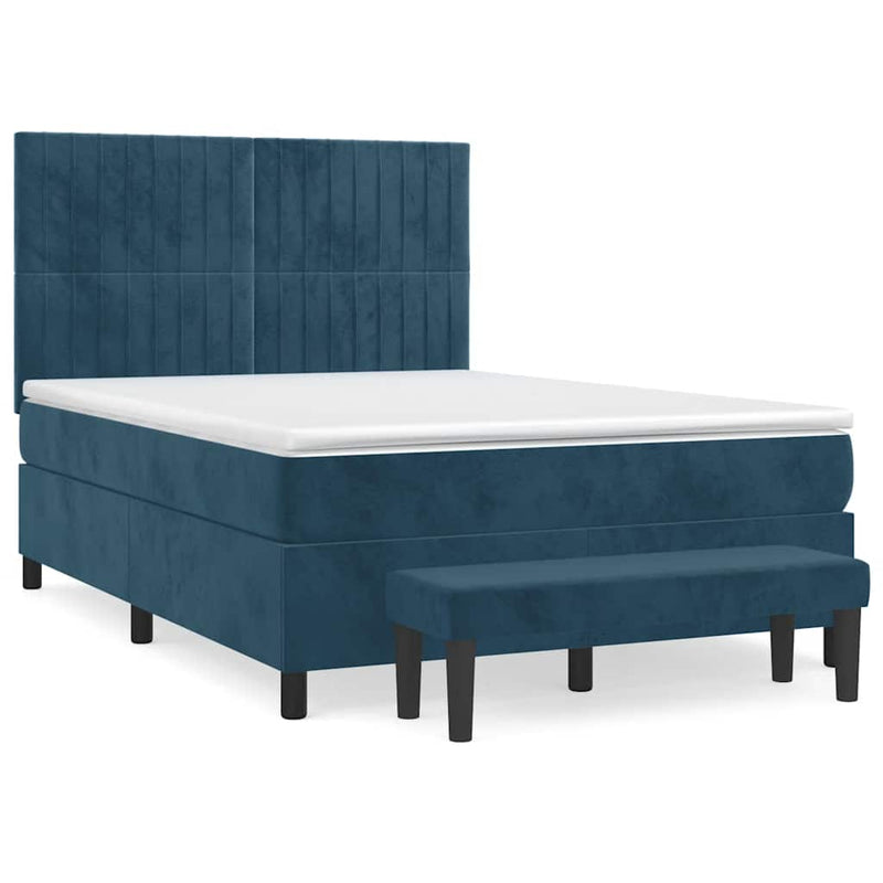 Pat box spring cu saltea, albastru închis, 140x190 cm, catifea