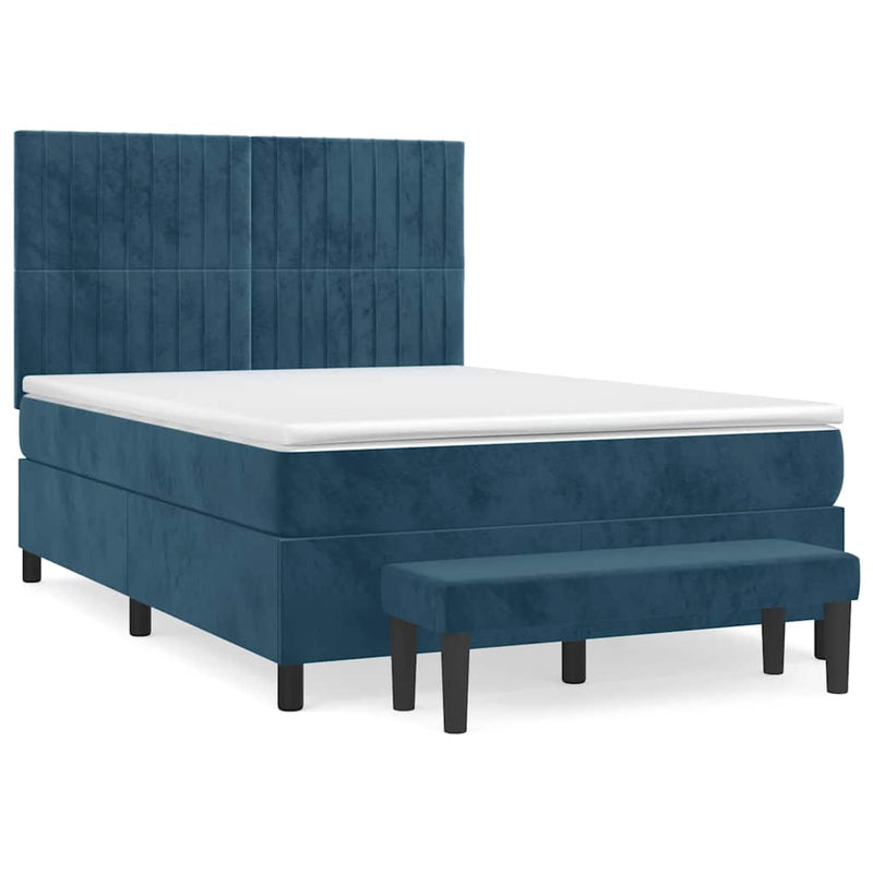 Pat box spring cu saltea, albastru închis, 140x200 cm, catifea