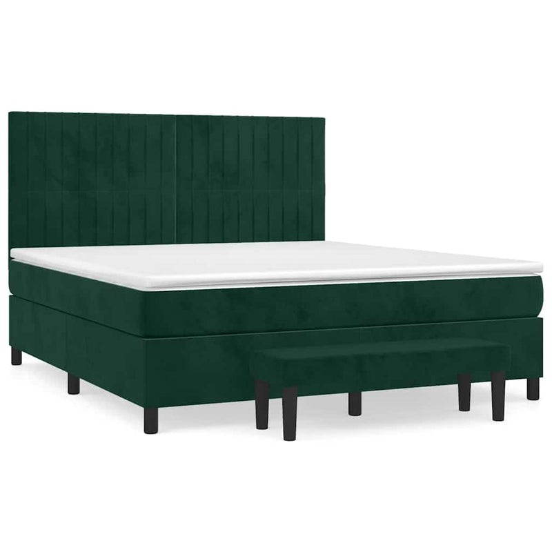 Pat box spring cu saltea, verde închis, 160x200 cm, catifea