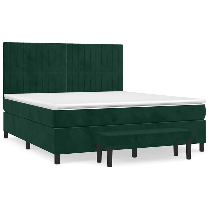 Pat box spring cu saltea, verde închis, 180x200 cm, catifea