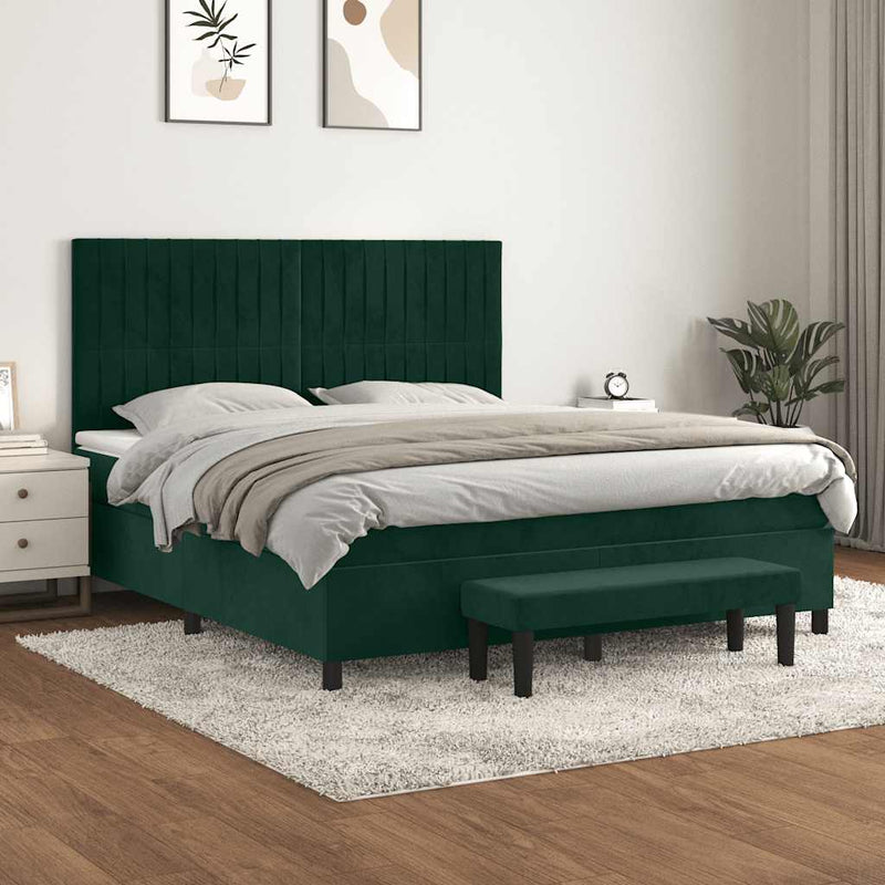 Pat box spring cu saltea, verde închis, 180x200 cm, catifea