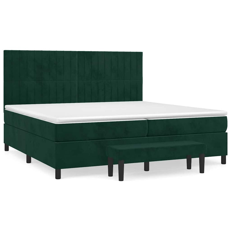 Pat box spring cu saltea, verde închis, 200x200 cm, catifea