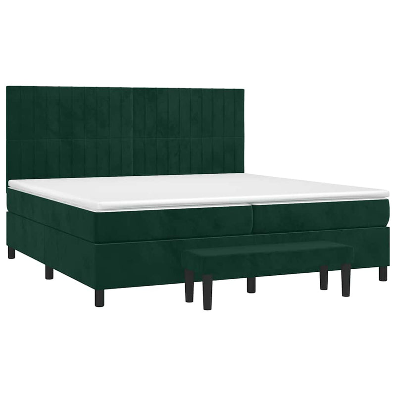 Pat box spring cu saltea, verde închis, 200x200 cm, catifea