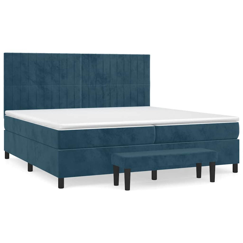 Pat box spring cu saltea, albastru închis, 200x200 cm, catifea