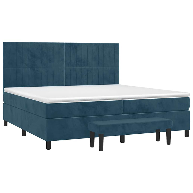 Pat box spring cu saltea, albastru închis, 200x200 cm, catifea