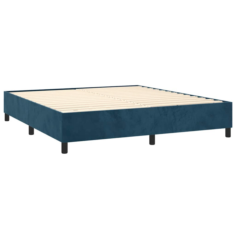 Pat box spring cu saltea, albastru închis, 200x200 cm, catifea