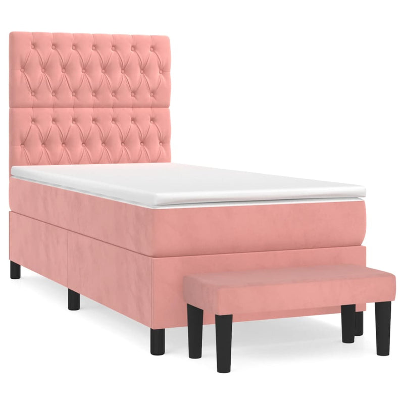 Pat box spring cu saltea, roz, 80x200 cm, catifea