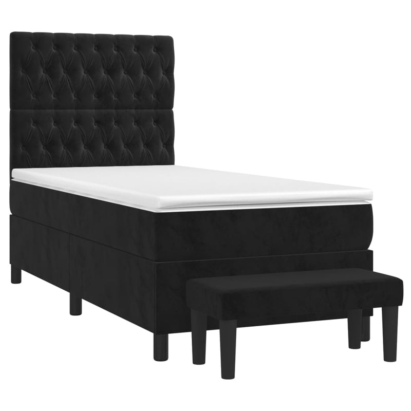 Pat box spring cu saltea, negru, 90x200 cm, catifea