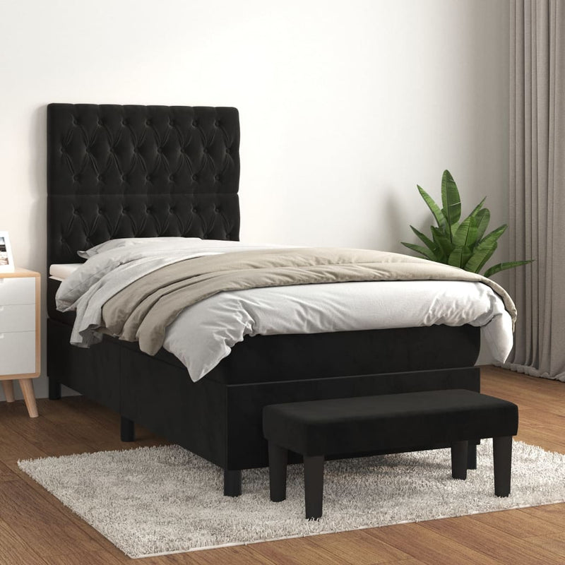 Pat box spring cu saltea, negru, 90x200 cm, catifea