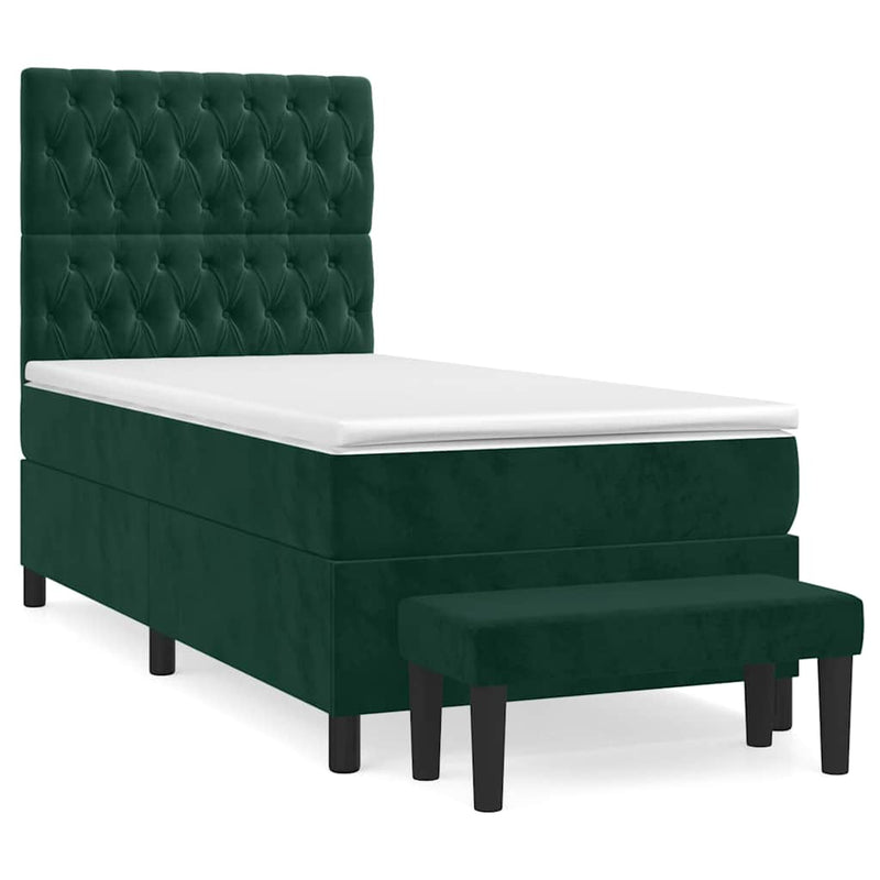Pat box spring cu saltea, verde închis, 90x200 cm, catifea