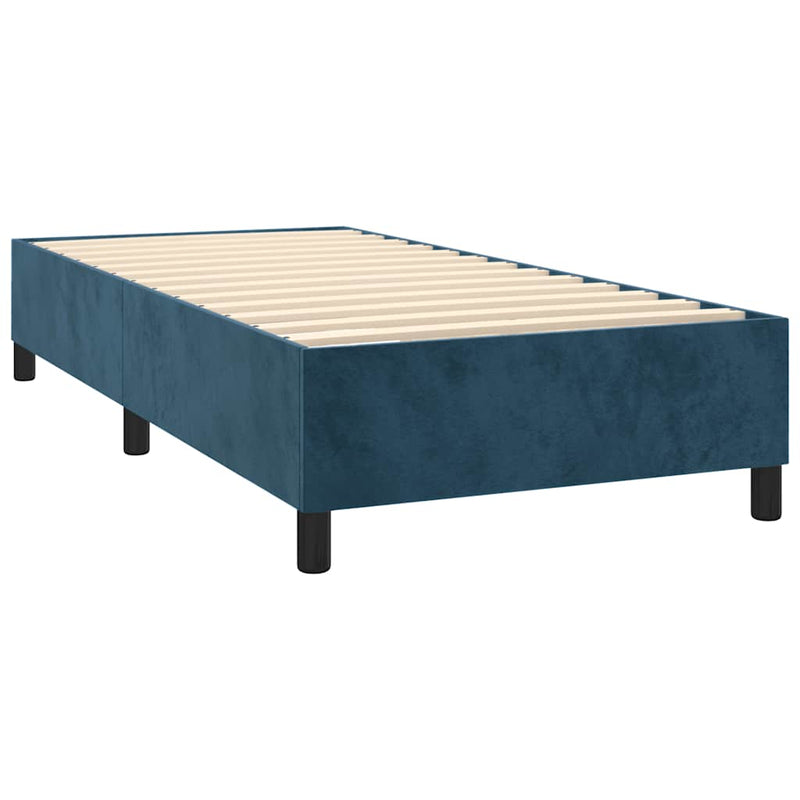 Pat box spring cu saltea, albastru închis, 90x200 cm, catifea
