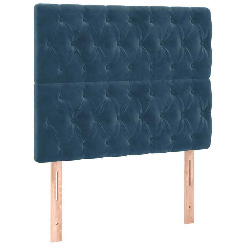 Pat box spring cu saltea, albastru închis, 90x200 cm, catifea