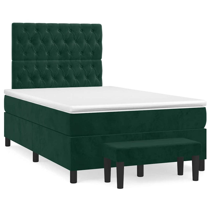 Pat box spring cu saltea, verde închis, 120x200 cm, catifea