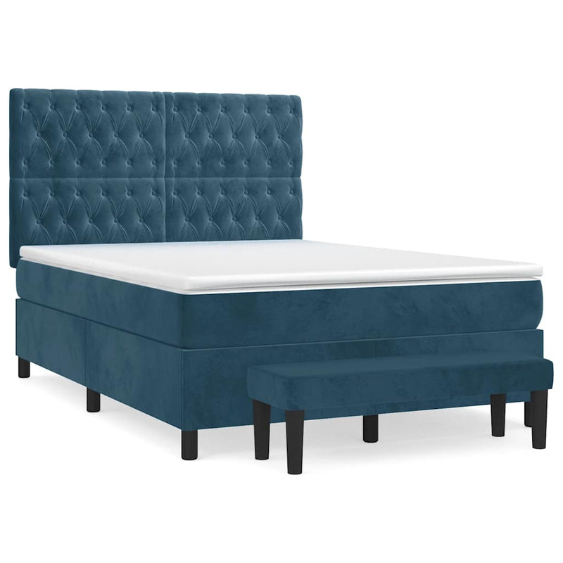 Pat box spring cu saltea, albastru închis, 140x190 cm, catifea