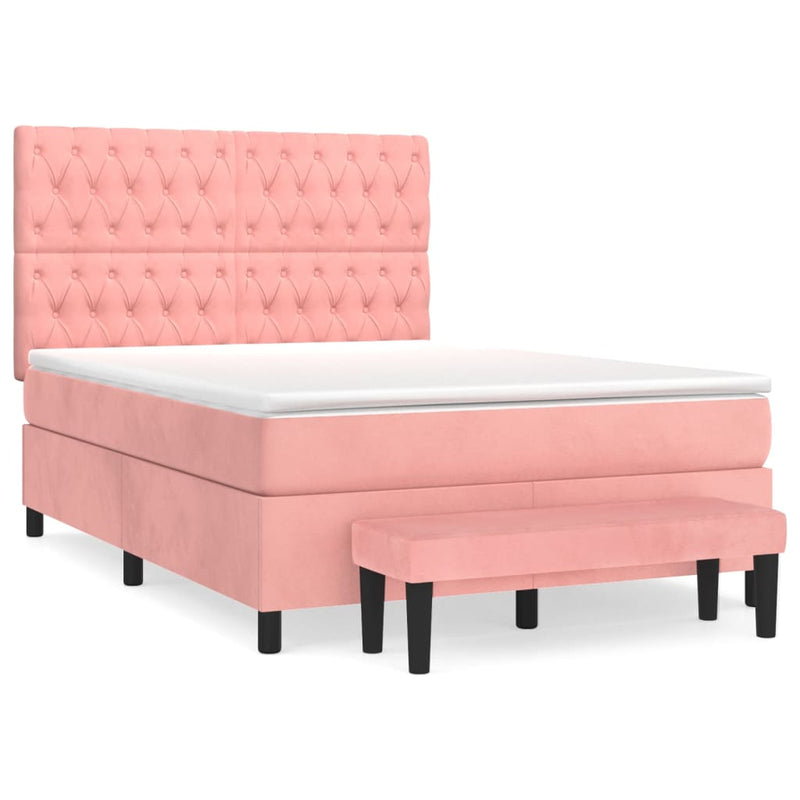 Pat box spring cu saltea, roz, 140x190 cm, catifea