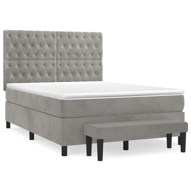Pat box spring cu saltea, gri deschis, 140x200 cm, catifea