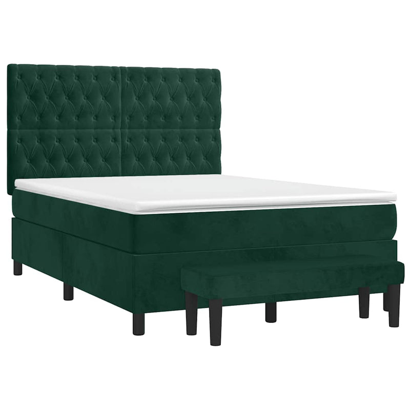 Pat box spring cu saltea, verde închis, 140x200 cm, catifea