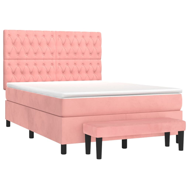 Pat box spring cu saltea, roz, 140x200 cm, catifea
