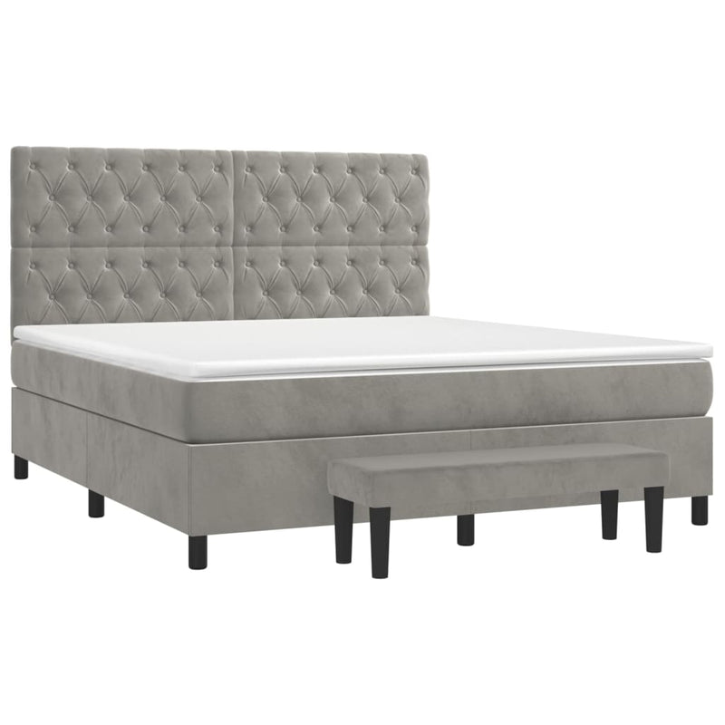 Pat box spring cu saltea, gri deschis, 160x200 cm, catifea
