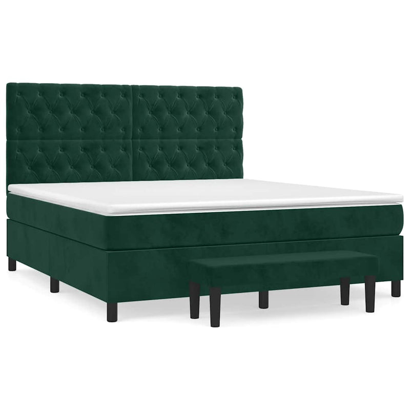 Pat box spring cu saltea, verde închis, 160x200 cm, catifea