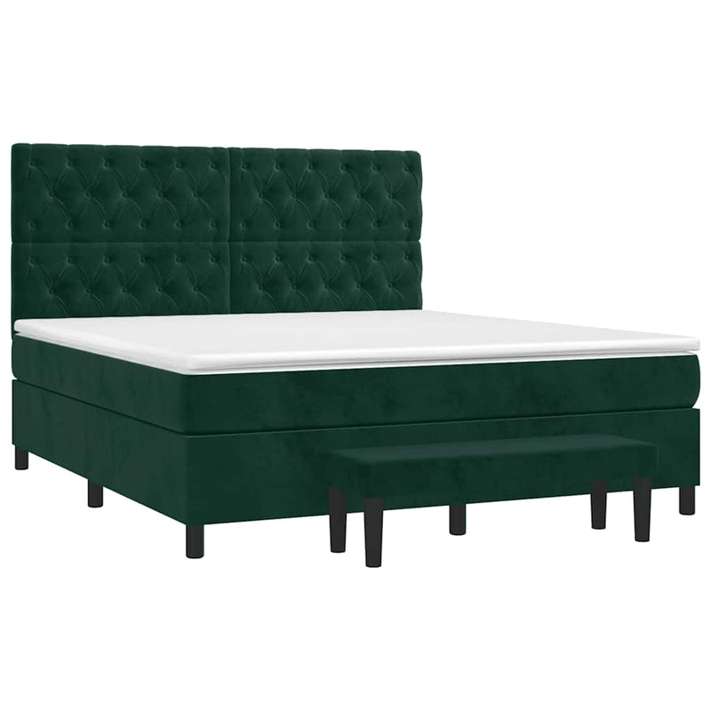 Pat box spring cu saltea, verde închis, 160x200 cm, catifea