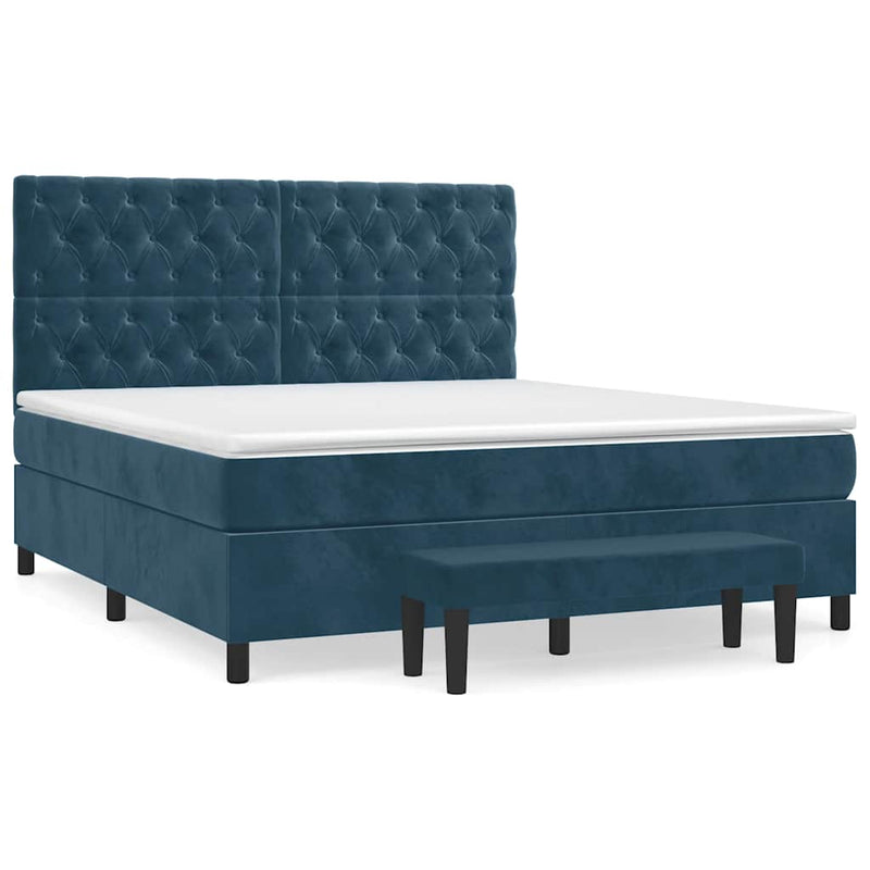 Pat box spring cu saltea, albastru închis, 160x200 cm, catifea