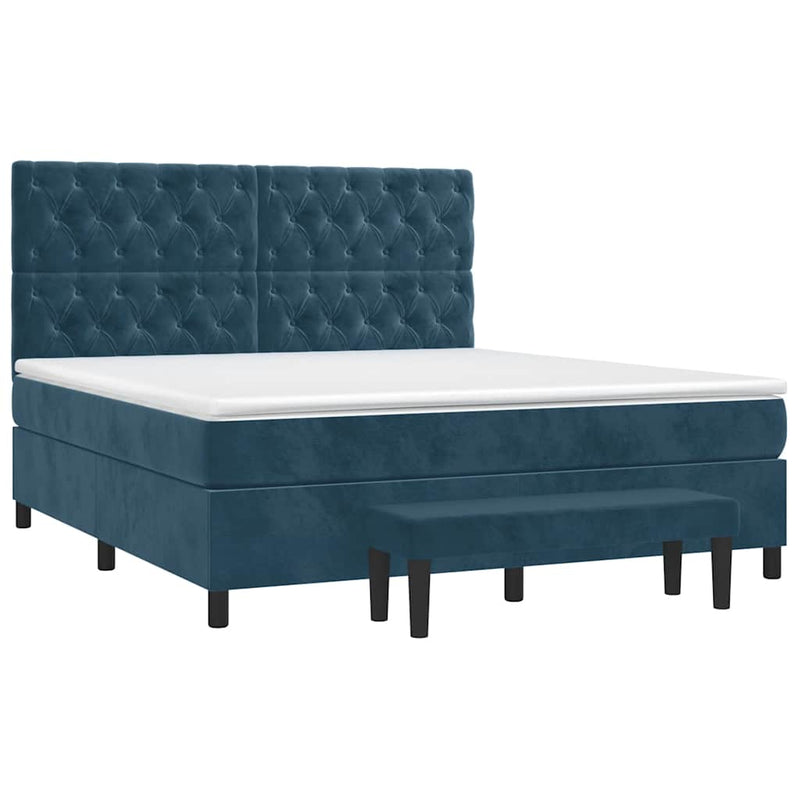 Pat box spring cu saltea, albastru închis, 160x200 cm, catifea