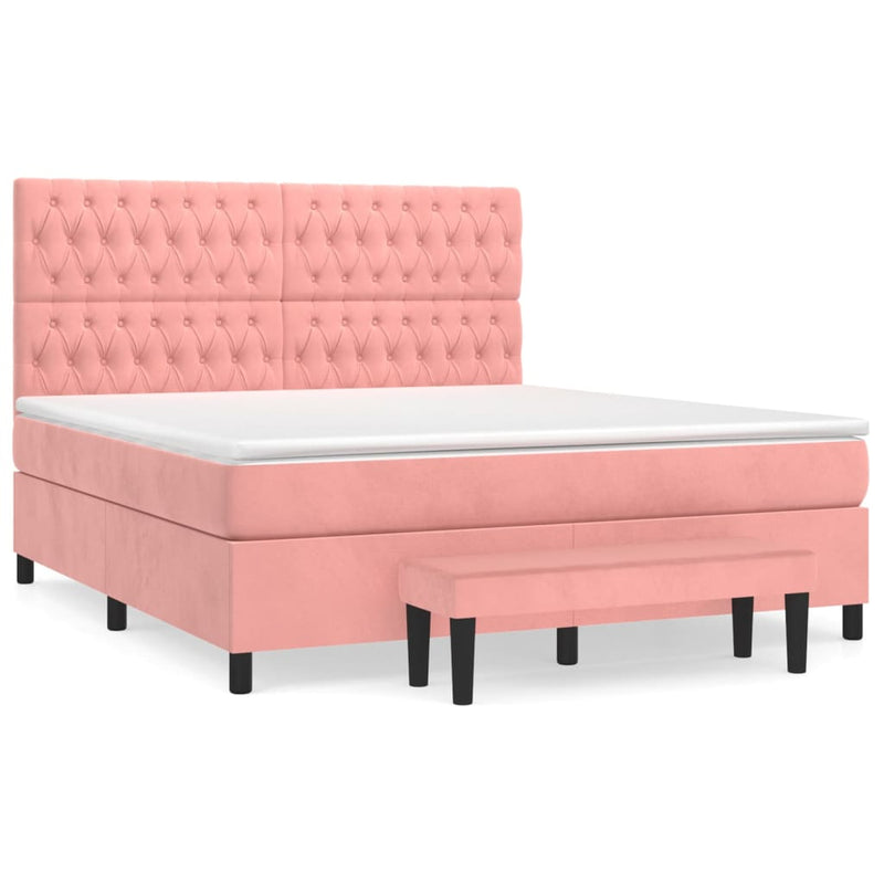 Pat box spring cu saltea, roz, 180x200 cm, catifea