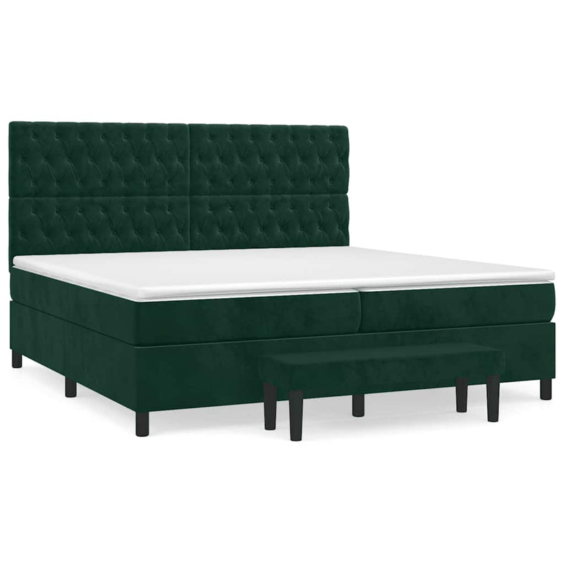 Pat box spring cu saltea, verde închis, 200x200 cm, catifea
