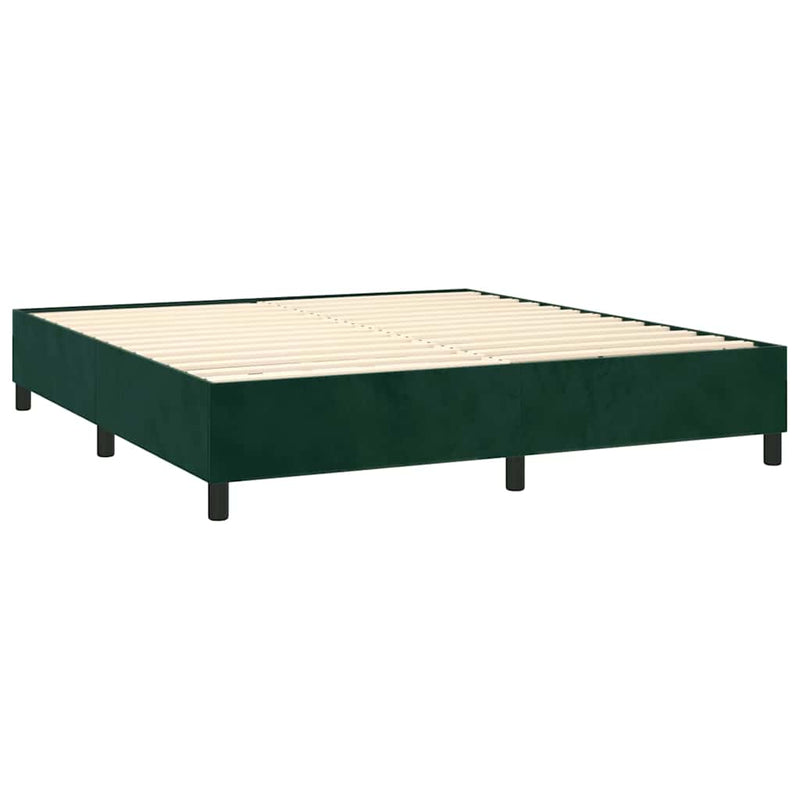 Pat box spring cu saltea, verde închis, 200x200 cm, catifea