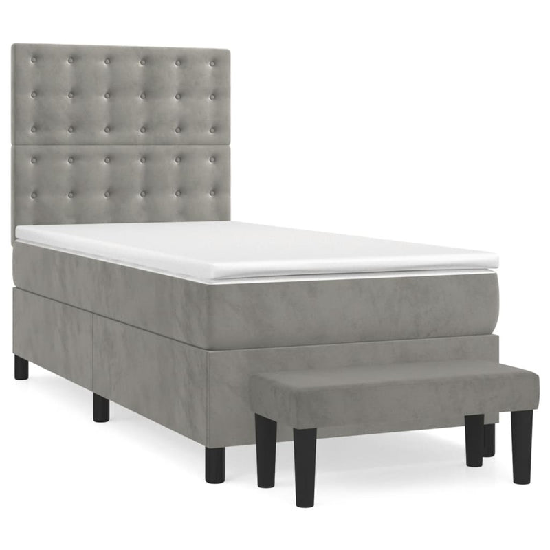 Pat continental cu saltea, gri deschis, 80x200 cm, catifea