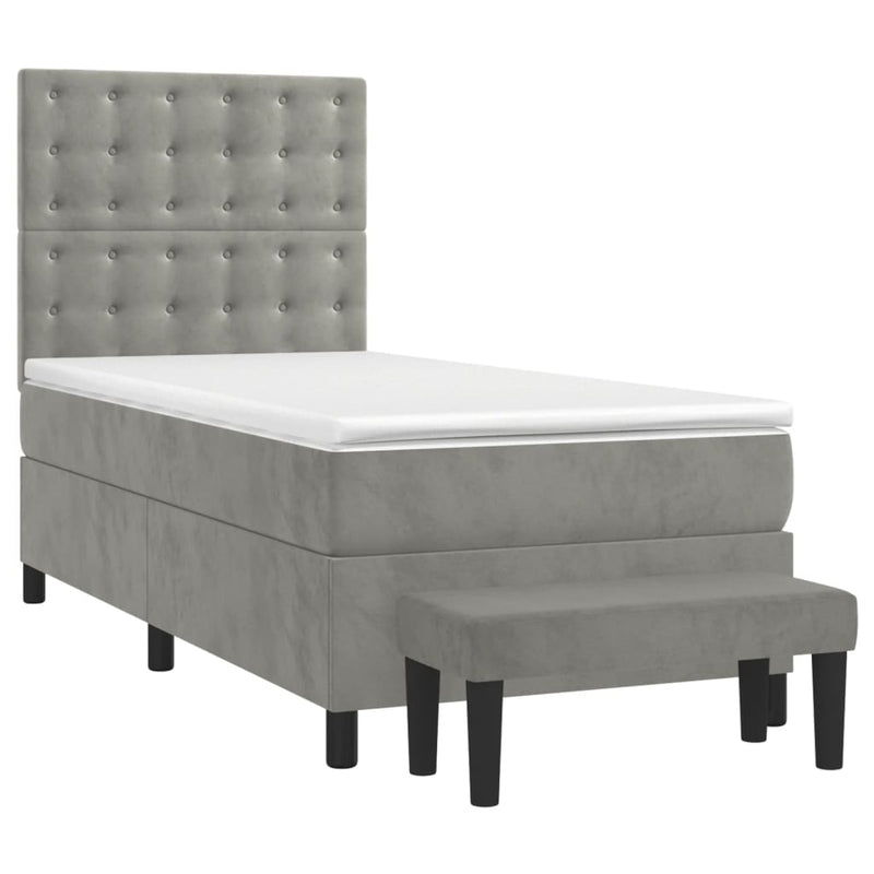 Pat continental cu saltea, gri deschis, 80x200 cm, catifea