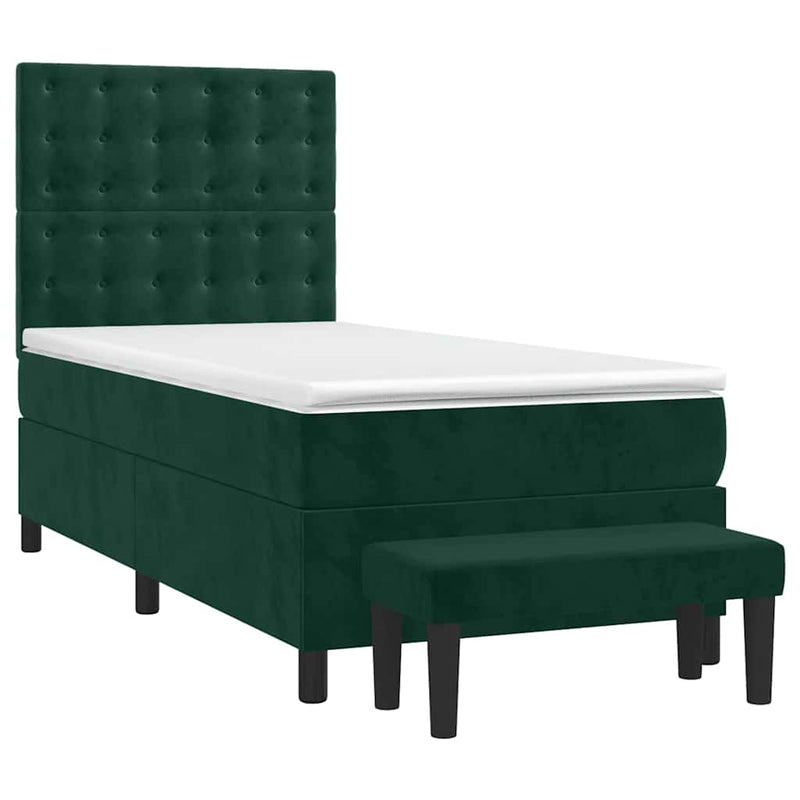 Pat box spring cu saltea, verde închis, 80x200 cm, catifea