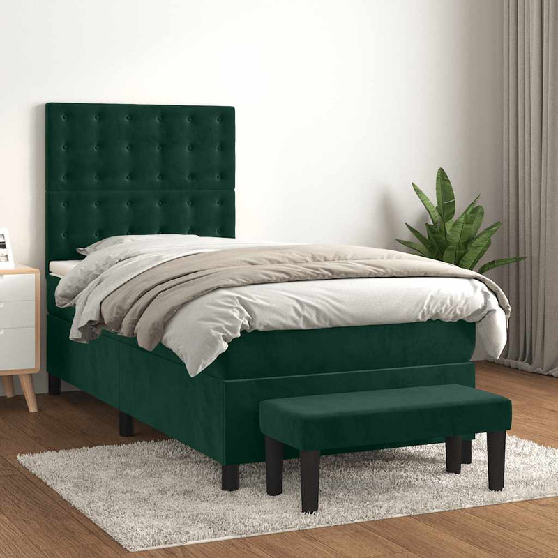 Pat box spring cu saltea, verde închis, 80x200 cm, catifea