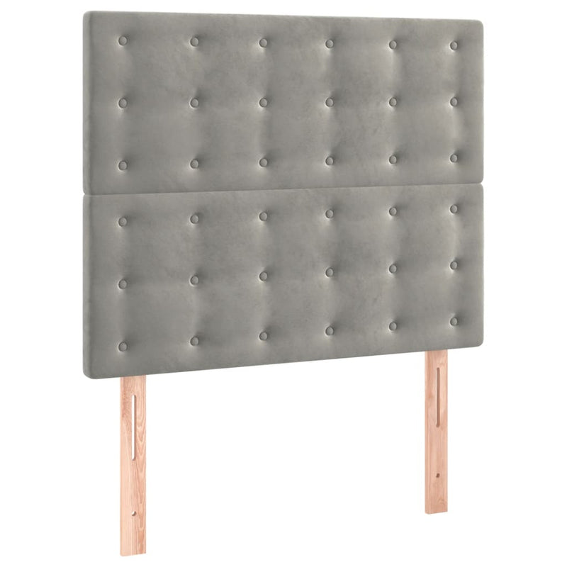 Pat box spring cu saltea, gri deschis, 90x190 cm, catifea