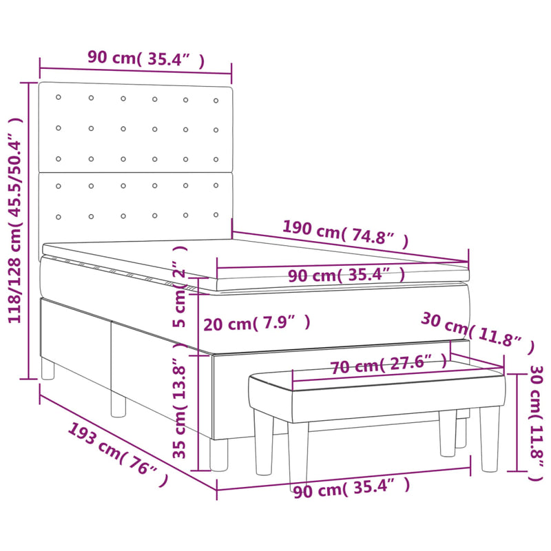 Pat box spring cu saltea, negru, 90x190 cm, catifea