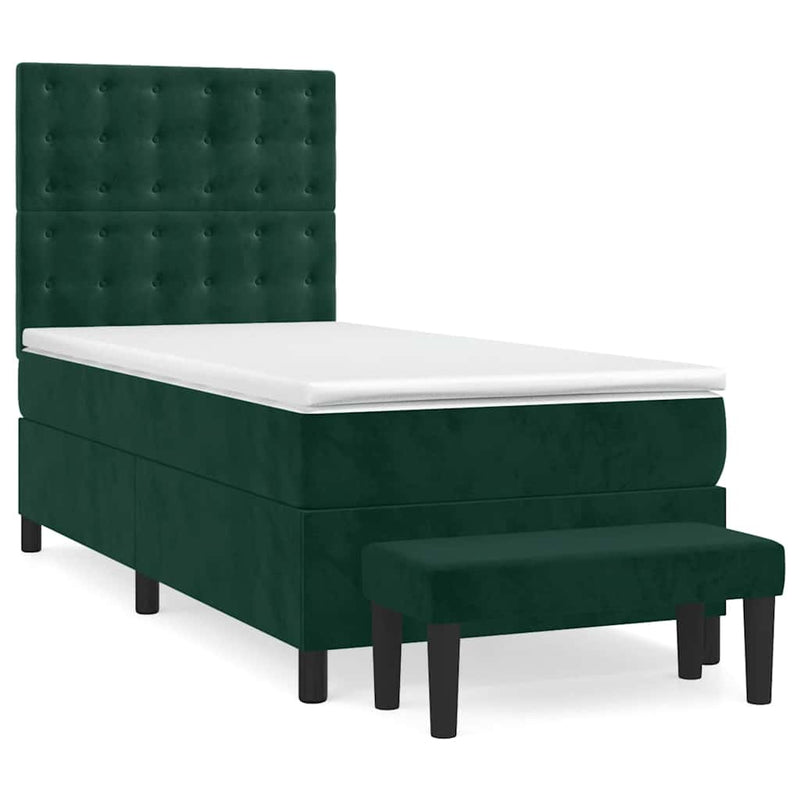 Pat box spring cu saltea, verde închis, 90x200 cm, catifea