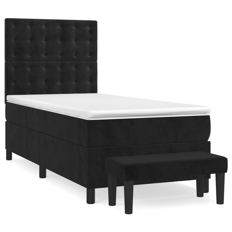 Pat box spring cu saltea, negru, 100x200 cm, catifea