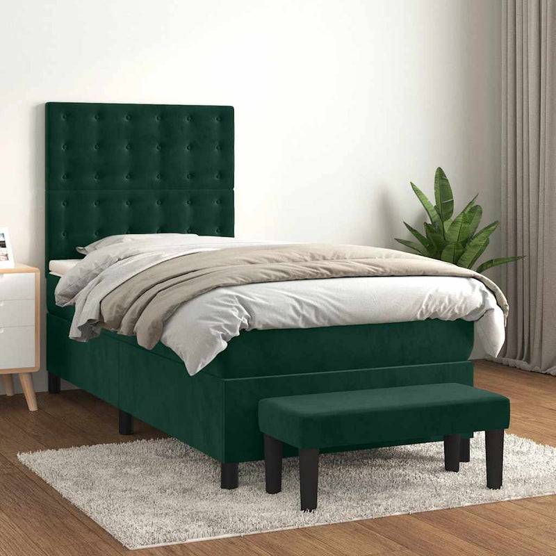 Pat box spring cu saltea, verde închis, 100x200 cm, catifea