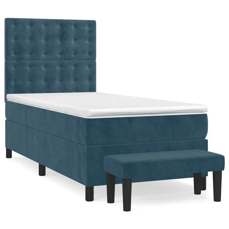 Pat box spring cu saltea, albastru închis, 100x200 cm, catifea